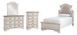 Realyn Chipped White Twin Panel Bed with Mirrored Dresser and Chest from Ashley - Luna Furniture