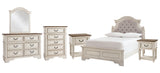 Realyn Chipped White Full Panel Bed with Mirrored Dresser, Chest and 2 Nightstands from Ashley Furniture - Luna Furniture
