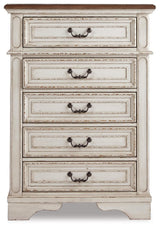 Realyn Antique Two-Tone Full Upholstered Panel Bed, Dresser, Mirror, Chest and Nightstand from Ashley Furniture - Luna Furniture