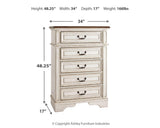 Realyn Chipped White King Upholstered Panel Bed, Dresser, Chest and 2 Nightstands from Ashley - Luna Furniture