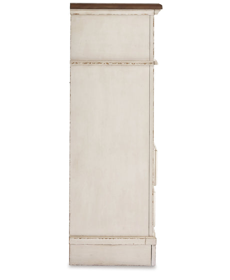 Realyn Chipped White King Upholstered Panel Bed, Dresser, Chest and 2 Nightstands from Ashley - Luna Furniture