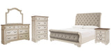 Realyn Chipped White Queen Sleigh Bed with Mirrored Dresser, Chest and Nightstand from Ashley Furniture - Luna Furniture