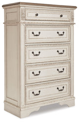 Realyn Two-tone Queen Upholstered Bed, Dresser, Mirror, Chest and Nightstand from Ashley Furniture - Luna Furniture