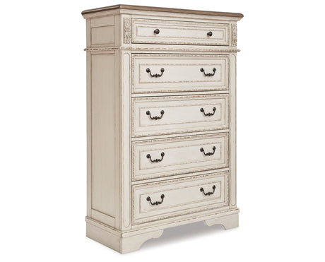Realyn Two-tone Twin Panel Bed, Dresser, Mirror, Chest and Nightstand from Ashley - Luna Furniture