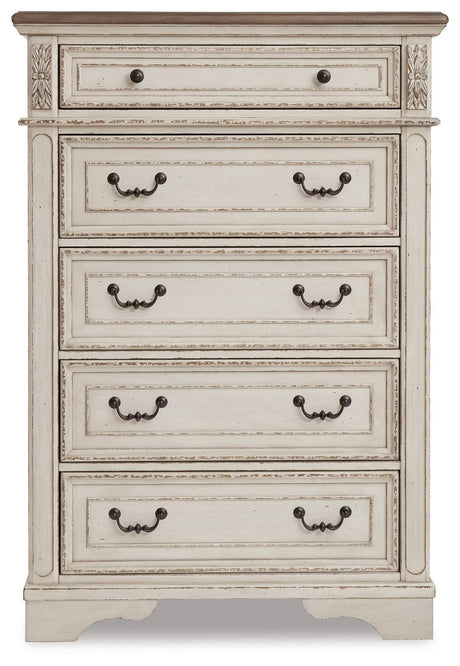 Realyn Chipped White Full Bed, Chest, and Nightstand from Ashley - Luna Furniture