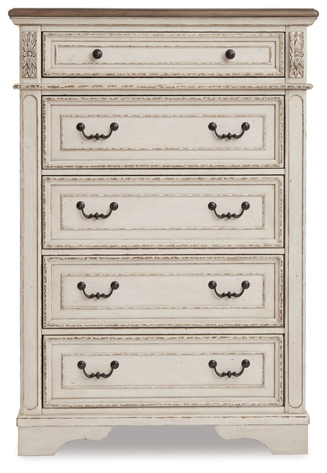Realyn Two-tone Queen Upholstered Bed, Dresser, Mirror, Chest and Nightstand from Ashley - Luna Furniture
