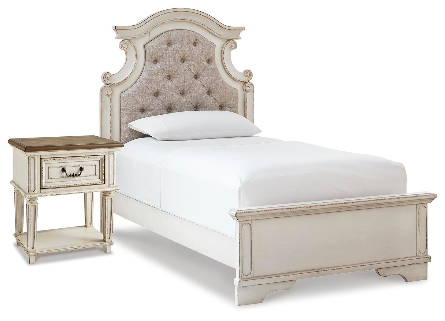 Ashley Furniture Realyn Two-tone Twin Upholstered Panel Bed and