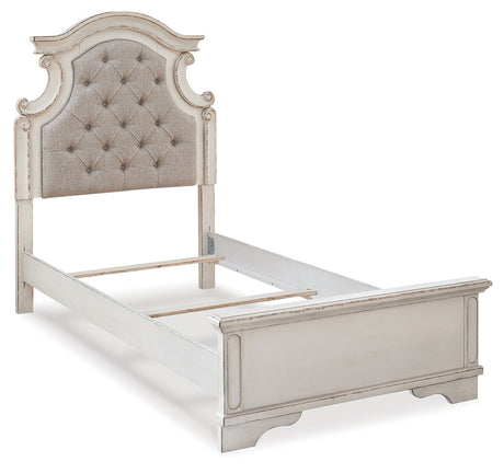 Realyn Two-tone Twin Upholstered Panel Bed and Nightstand from Ashley - Luna Furniture