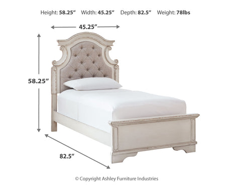 Realyn Two-tone Twin Upholstered Panel Bed and Nightstand from Ashley - Luna Furniture
