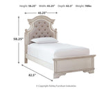Realyn Chipped White Twin Upholstered Panel Bed, Chest, Vanity and Nightstand from Ashley - Luna Furniture