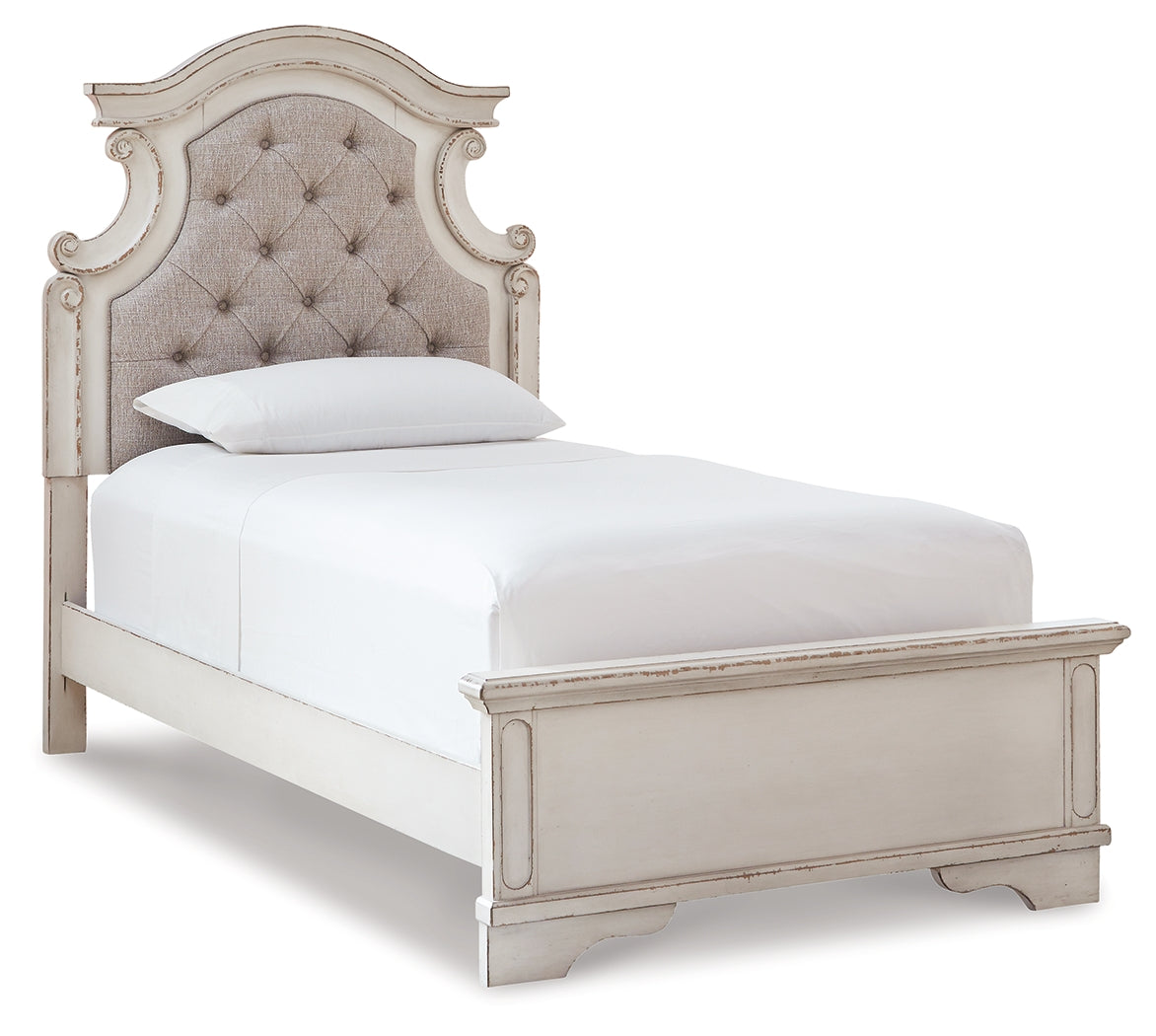 Realyn Two-tone Twin Upholstered Panel Bed and Nightstand from Ashley - Luna Furniture
