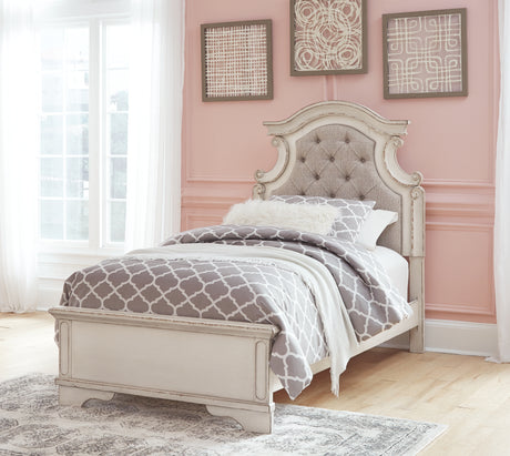 Realyn Chipped White Twin Upholstered Panel Bed from Ashley - Luna Furniture
