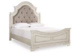 Realyn Chipped White Queen Upholstered Panel Bed