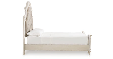 Realyn Two-tone Queen Upholstered Panel Bed, Dresser, Mirror, Chest and Nightstand from Ashley - Luna Furniture