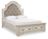 Realyn Chipped White Queen Upholstered Storage Bed, Dresser and Nightstand from Ashley Furniture - Luna Furniture