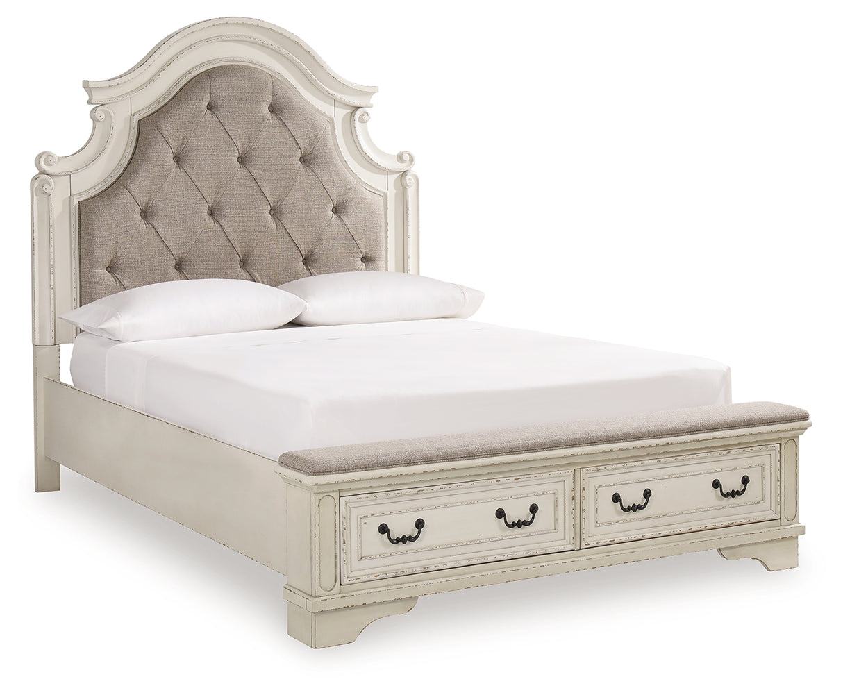 Realyn Chipped White Upholstered Storage Platform Bedroom Set with Footboard Bench from Ashley - Luna Furniture