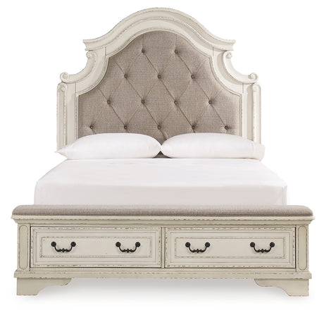 Realyn Chipped White Upholstered Storage Platform Bedroom Set with Footboard Bench from Ashley - Luna Furniture