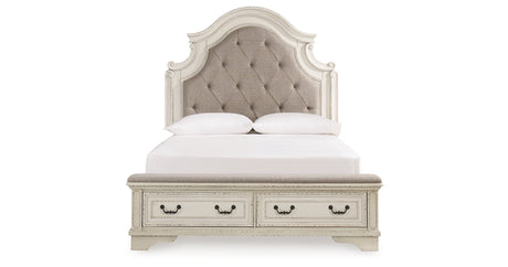 Realyn Two-tone Queen Upholstered Storage Platform Bed with Footboard Bench from Ashley - Luna Furniture