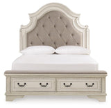 Realyn Chipped White Queen Upholstered Storage Bed, Dresser and Nightstand from Ashley Furniture - Luna Furniture