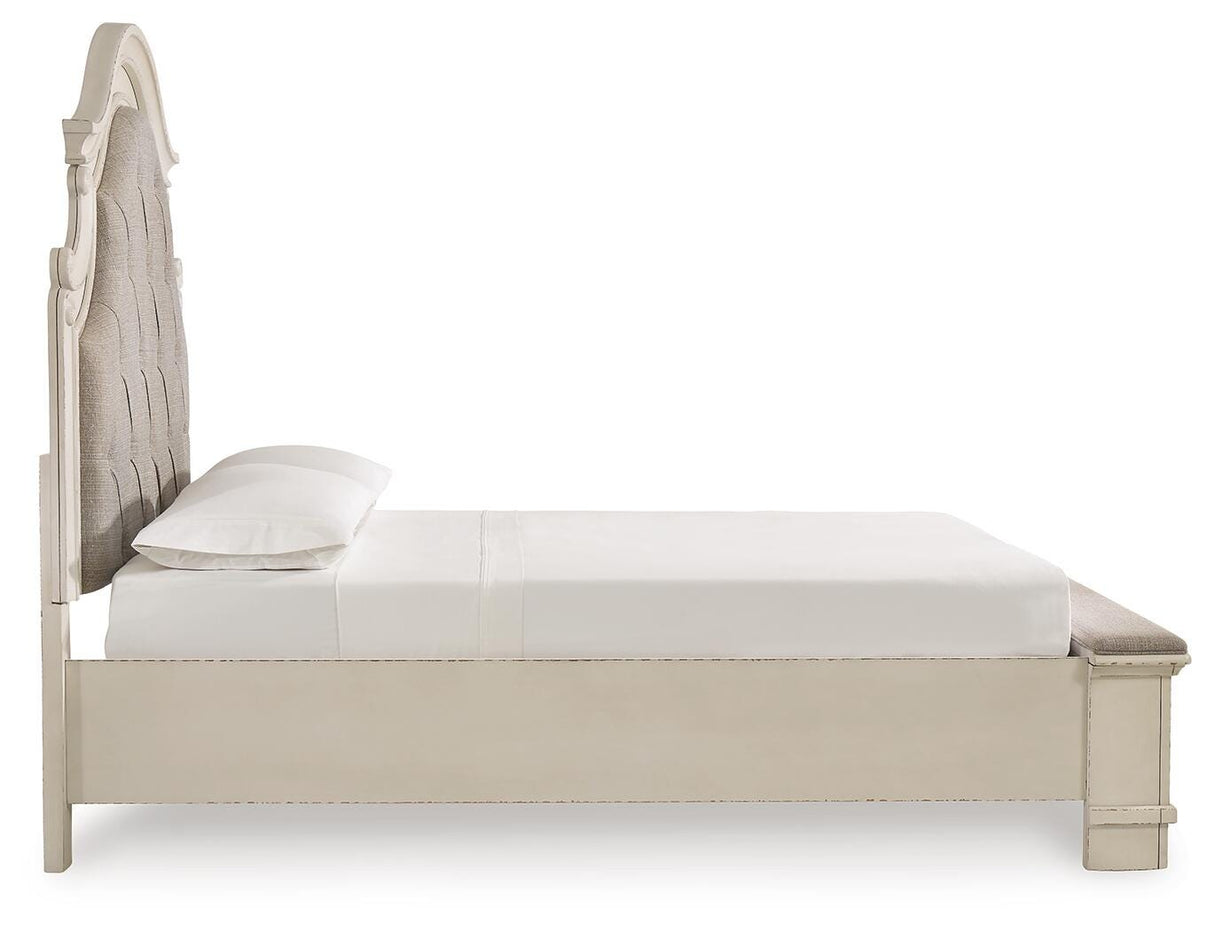 Realyn Chipped White Queen Upholstered Storage Bed, Dresser and Nightstand from Ashley Furniture - Luna Furniture