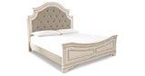 Realyn Chipped White California King Upholstered Panel Bed with Mirrored Dresser from Ashley Furniture - Luna Furniture