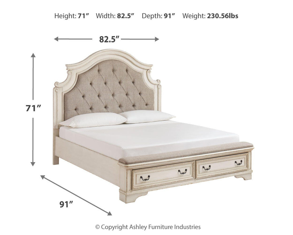 Realyn Two-tone California King Upholstered Storage Platform Bed with Footboard Bench from Ashley - Luna Furniture