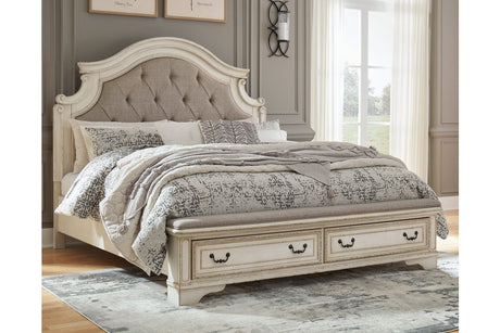 Realyn Two-tone California King Upholstered Storage Platform Bed with Footboard Bench from Ashley - Luna Furniture