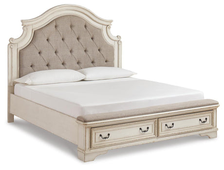 Realyn Two-tone California King Upholstered Storage Platform Bed with Footboard Bench from Ashley Furniture - Luna Furniture