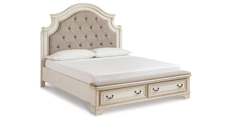 Realyn Two-tone King Upholstered Storage Platform Bed with Footboard Bench from Ashley - Luna Furniture