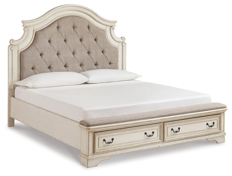 Realyn Two-tone King Upholstered Panel Storage Bed and 2 Nightstands from Ashley - Luna Furniture