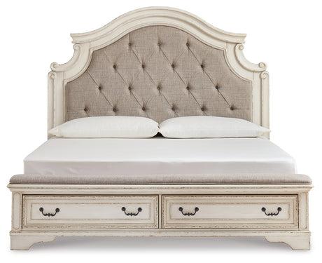 Realyn Two-tone King Upholstered Panel Storage Bed and 2 Nightstands from Ashley - Luna Furniture