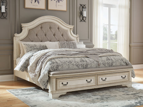 Realyn Two-tone King Upholstered Panel Storage Bed and 2 Nightstands from Ashley - Luna Furniture