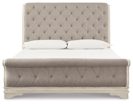 Realyn Chipped WhiteKing Sleigh Bed, Dresser and 2 Nightstands from Ashley Furniture - Luna Furniture