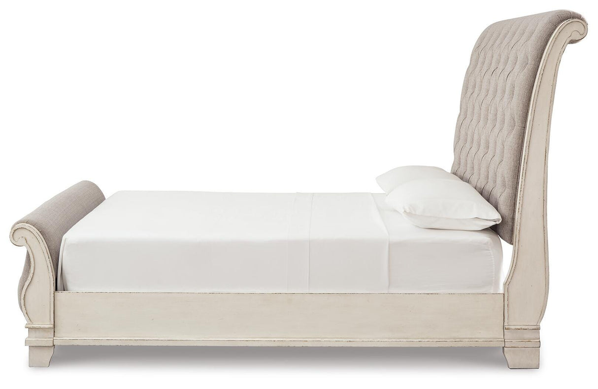Realyn Chipped WhiteKing Sleigh Bed, Dresser and 2 Nightstands from Ashley Furniture - Luna Furniture