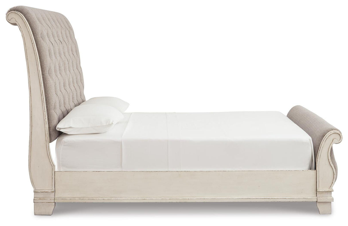 Realyn Chipped WhiteKing Sleigh Bed, Dresser and 2 Nightstands from Ashley Furniture - Luna Furniture