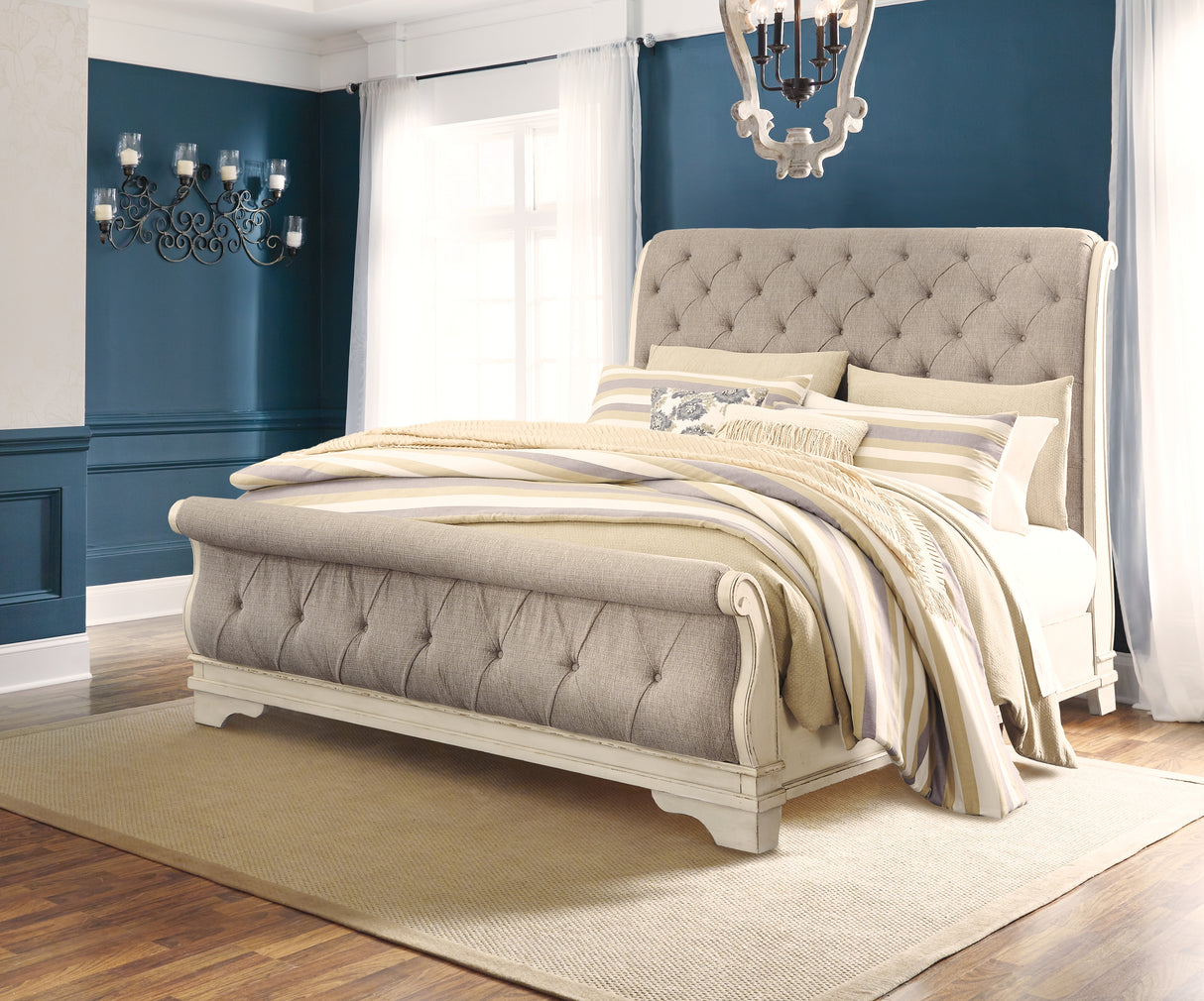 Realyn Chipped White Upholstered Sleigh Bedroom Set from Ashley - Luna Furniture