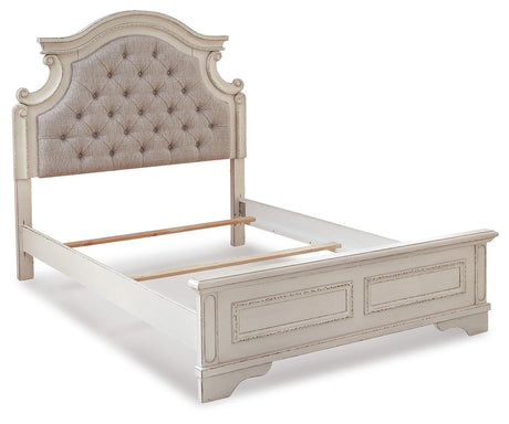 Realyn Two-tone Full Upholstered Panel Bed, Dresser, Mirror and 2 Nightstands from Ashley - Luna Furniture