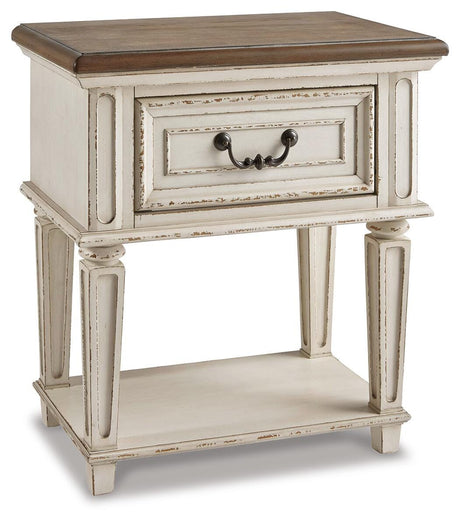 Realyn Chipped White Full Panel Bed and Nightstand from Ashley - Luna Furniture