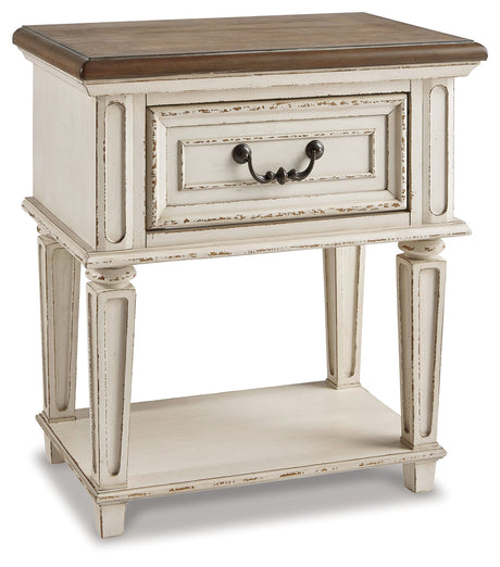 Realyn Two-tone Twin Upholstered Panel Bed and Nightstand from Ashley - Luna Furniture