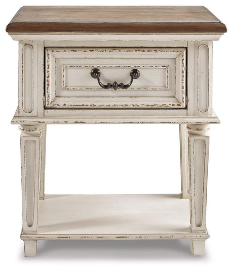 Realyn Two-tone King Panel Bed, Dresser, Mirror and Nightstand from Ashley Furniture - Luna Furniture