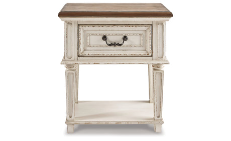 Realyn Chipped White Full Panel Bed with Mirrored Dresser, Chest and 2 Nightstands from Ashley Furniture - Luna Furniture