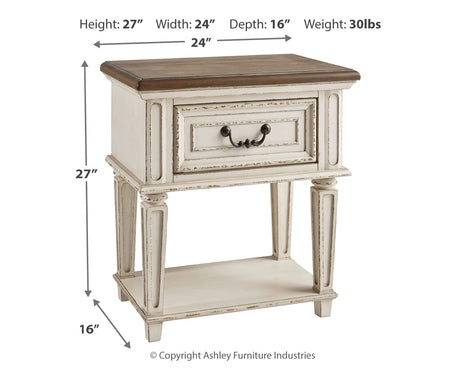 Realyn Two-tone Twin Upholstered Panel Bed and Nightstand from Ashley - Luna Furniture