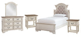 Realyn Chipped White Twin Panel Bed with Mirrored Dresser and 2 Nightstands from Ashley Furniture - Luna Furniture