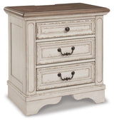 Realyn Chipped White Queen Upholstered Storage Bed, Dresser and Nightstand from Ashley Furniture - Luna Furniture