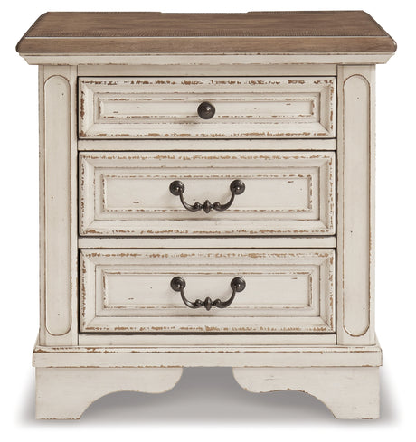 Realyn Two-tone King Upholstered Panel Storage Bed and 2 Nightstands from Ashley - Luna Furniture