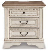 Realyn Queen Upholstered Panel Bed with Mirrored Dresser and 2 Nightstands in Chipped White from Ashley Furniture - Luna Furniture
