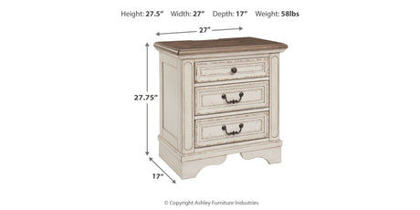Realyn Two-tone Queen Upholstered Panel Bed with Storage, Dresser and Nightstand from Ashley Furniture - Luna Furniture