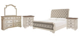 Realyn Chipped White Queen Sleigh Bed with Mirrored Dresser and 2 Nightstands from Ashley Furniture - Luna Furniture
