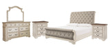 Realyn Chipped White King Sleigh Bed with Mirrored Dresser and 2 Nightstands from Ashley Furniture - Luna Furniture