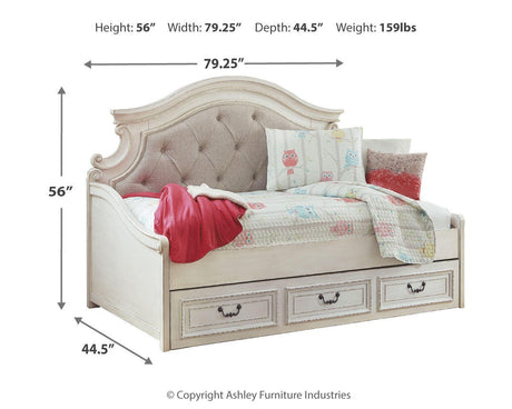 Realyn Chipped White Twin Daybed with 1 Large Storage Drawer from Ashley Furniture - Luna Furniture